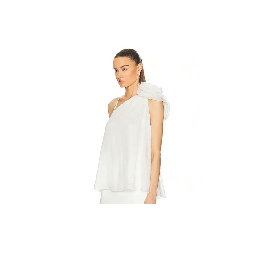 Aje Quintessa Silk Linen One Shoulder Floral Applique Top Ivory White Size 6 - Picture 2 of 6
